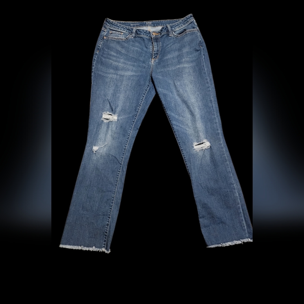 a.n.a Dark Blue  Jeans Straight Leg Frayed Hem